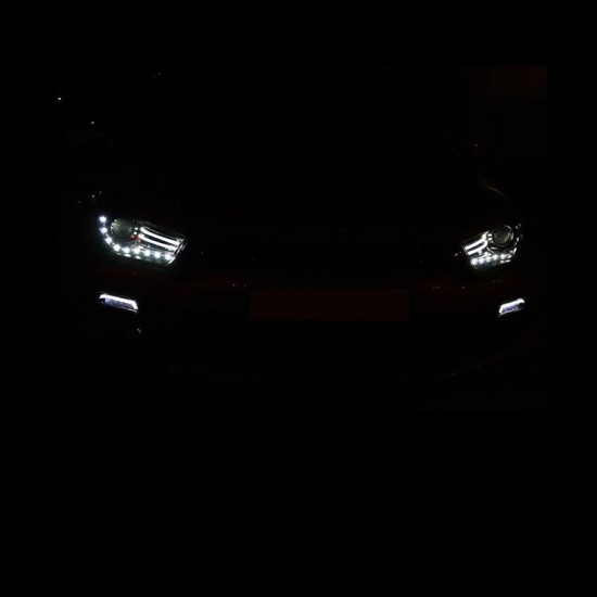 Μπροστινά Φανάρια Set Για Vw Scirocco 08-14 DRL Shark Look Μαύρα H7 Με Μοτέρ Depo