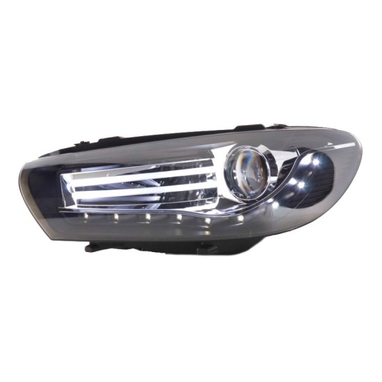 Μπροστινά Φανάρια Set Για Vw Scirocco 08-14 DRL Shark Look Μαύρα H7 Με Μοτέρ Depo