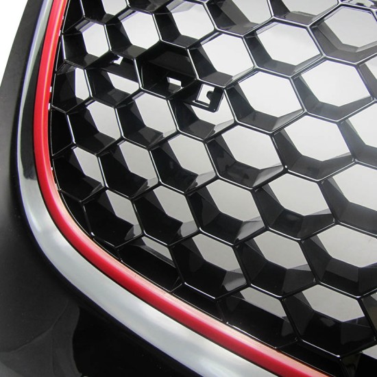 Μάσκα Για Vw Golf V (5) 03-08 / Jetta 05-11 GTI Look Κυψελωτή Με Κόκκινο Σιρίτι 1 Τεμάχιο