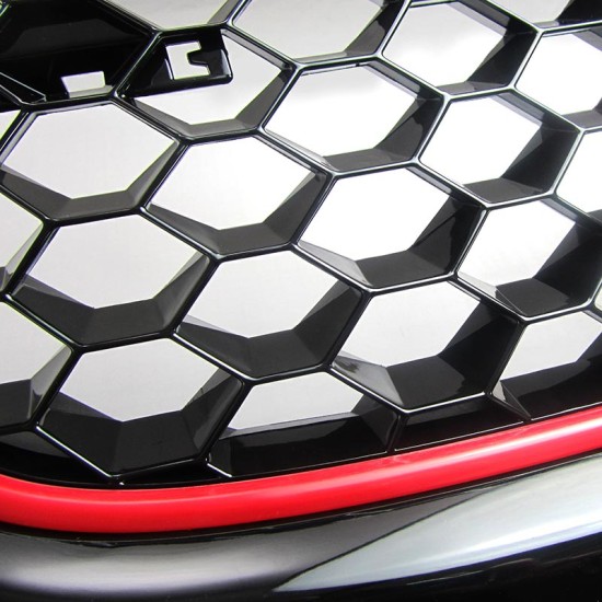Μάσκα Για Vw Golf V (5) 03-08 / Jetta 05-11 GTI Look Κυψελωτή Με Κόκκινο Σιρίτι 1 Τεμάχιο
