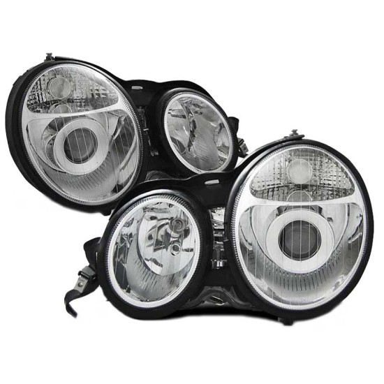 Μπροστινά Φανάρια Set Για Mercedes-Benz E-Class W210 95-98 Projectors Χρωμίου H7/H7 Με Ρυθμιστή Αέρος Depo