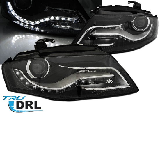 Μπροστινά Φανάρια Set Για Audi A4 B8 TRU DRL Μαύρα H7 Με Μοτέρ Depo