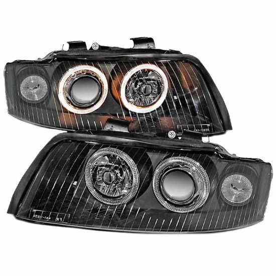 Μπροστινά Φανάρια Set Για Audi A4 B6 00-04 Angel Eyes Μαύρα H7/H7 Depo