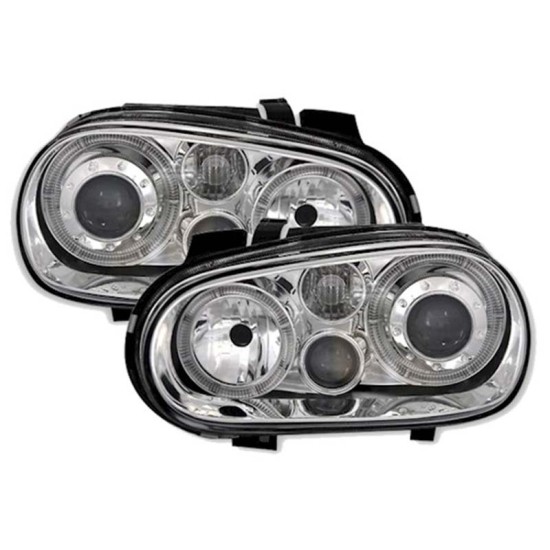 Μπροστινά Φανάρια Set Για Vw Golf IV (4) 97-03 Angel Eyes Χρωμίου H7/H7/H3 Depo