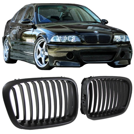 Καρδιές Μάσκας Για Bmw 3 E46 99-01 Sedan/Touring/Compact Μαύρο Ματ Με 10 Γραμμές 2 Τεμάχια