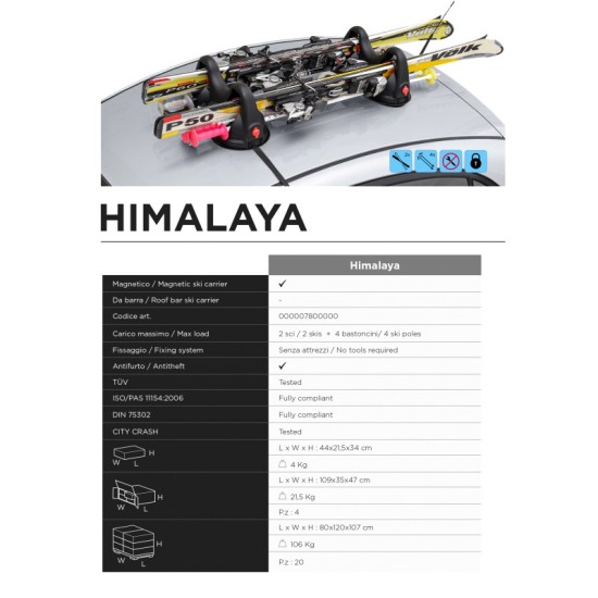 Μπάρες Βάσεις Σκι Μαγνητικές Menabo Himalaya (2 Ζεύγη Σκι Και 4 Μπαστούνια Σκι) 2 Τεμάχια