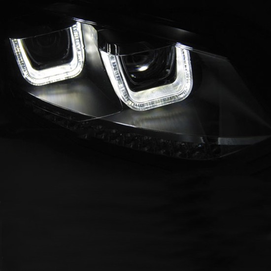 Μπροστινά Φανάρια Set Για Vw Polo 6R / 6C DRL U-Type & Dynamic Φλας Black H7/H7 Με Μοτέρ Eagle Eyes