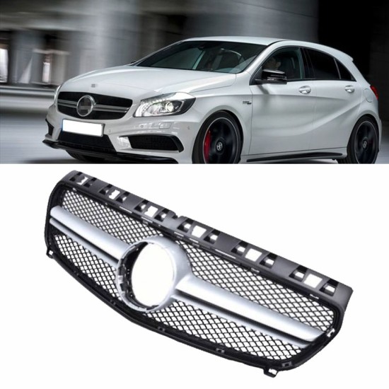 Μάσκα Για Mercedes-Benz A-Class W176 12-15 Amg Look Με Μονή Γρίλια Ασημί/Μαύρο 1 Τεμάχιο