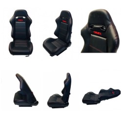 Καθίσματα Bucket Zeus Δερματίνη Μαύρο Με Κόκκινες Ραφές Και Logo Carner Ζευγάρι 2 Τεμαχίων