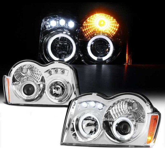 Μπροστινά Φανάρια Set Για Jeep Grand Cherokee 05-08 WK Angel Eyes & Led Χρωμίου HB4/H1 Manual Sonar
