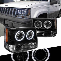 Μπροστινά Φανάρια Set Για Jeep Grand Cherokee 93-98 ZJ Angel Eyes Μαύρα H3/H1 Manual JunYan Μπροστινά Φανάρια Set Για Jeep Grand Cherokee 93-98 ZJ Angel Eyes Μαύρα H3/H1 Manual JunYan