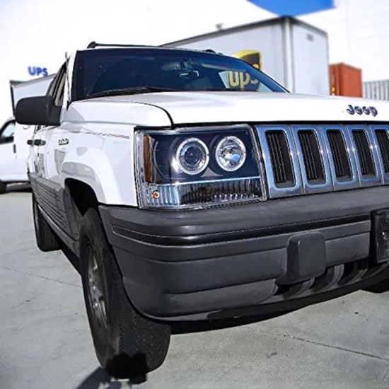 Μπροστινά Φανάρια Set Για Jeep Grand Cherokee 93-98 ZJ Angel Eyes Μαύρα H3/H1 Manual JunYan