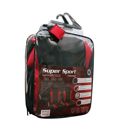 Καλύμματα Υφασμάτινα Super Sport All In One Μαύρο/Κόκκινο Σετ Εμπρός-Πίσω 11 Τεμάχια