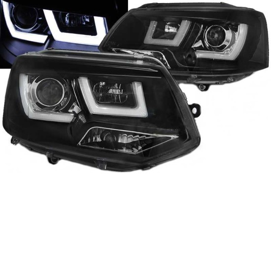 Μπροστινά Φανάρια Set Για Vw T5 10-15 TRU DRL U-Type Μαύρα H1/H1 Με Μοτέρ JunYan