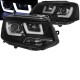 Μπροστινά Φανάρια Set Για Vw T5 10-15 TRU DRL U-Type Μαύρα H1/H1 Με Μοτέρ JunYan