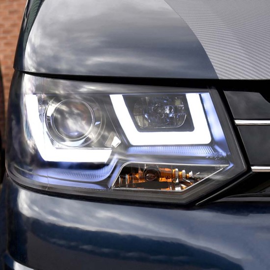 Μπροστινά Φανάρια Set Για Vw T5 10-15 TRU DRL U-Type Μαύρα H1/H1 Με Μοτέρ JunYan