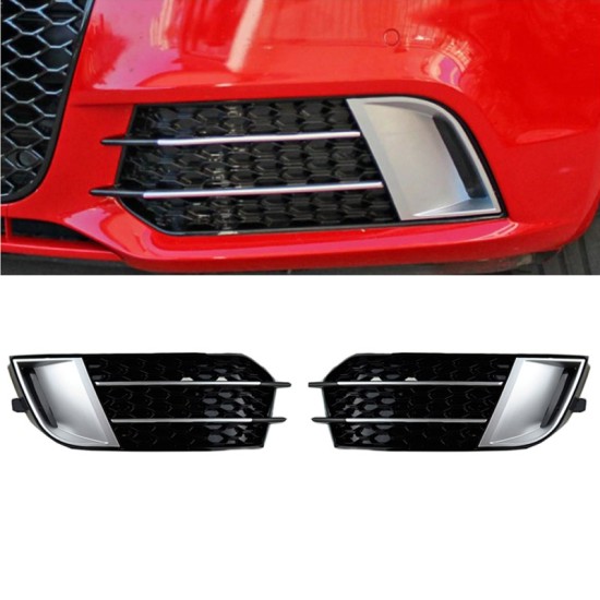 Δίχτυ Προφυλακτήρα Εμπρός Πλαινό Για Audi A1 8X 2010-2014 RS1 Look Γυαλιστερό Μαύρο / Ασημί Αριστερό & Δεξί 2 Τεμάχια
