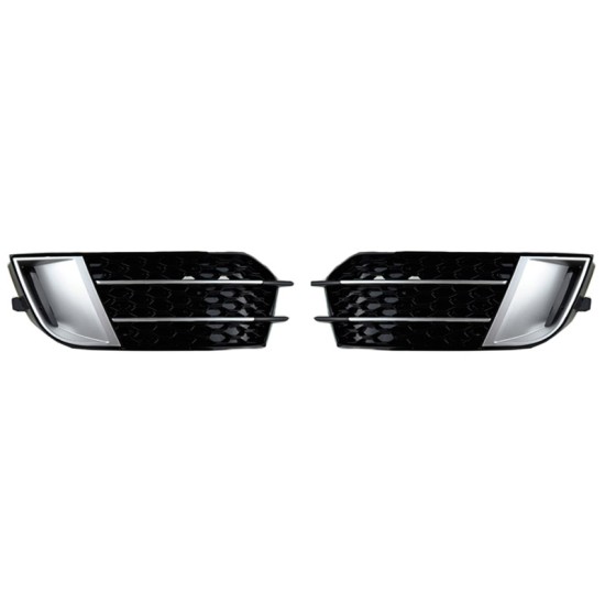 Δίχτυ Προφυλακτήρα Εμπρός Πλαινό Για Audi A1 8X 2010-2014 RS1 Look Γυαλιστερό Μαύρο / Ασημί Αριστερό & Δεξί 2 Τεμάχια
