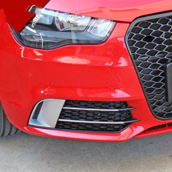 Δίχτυ Προφυλακτήρα Εμπρός Πλαινό Για Audi A1 8X 2010-2014 RS1 Look Γυαλιστερό Μαύρο / Ασημί Αριστερό & Δεξί 2 Τεμάχια
