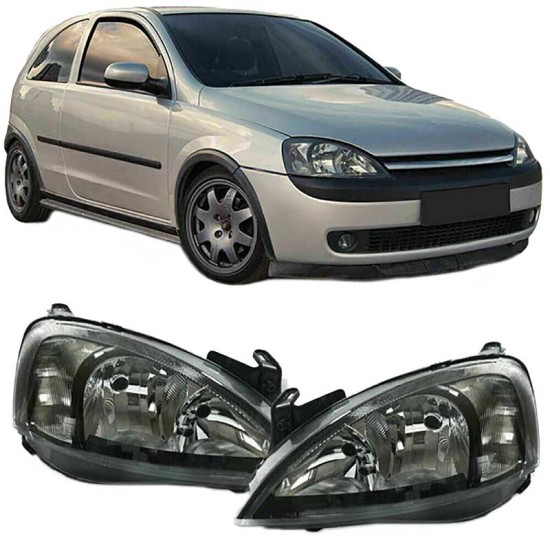 Μπροστινά Φανάρια Set Για Opel Corsa C 00-06 Μαύρα H7/H7 Depo