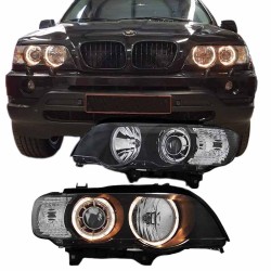 Μπροστινά Φανάρια Set Για Bmw X5 E53 99-03 Angel Eyes Μαύρα Xenon D2S/H7 Με Μοτέρ Depo Μπροστινά Φανάρια Set Για Bmw X5 E53 99-03 Angel Eyes Μαύρα Xenon D2S/H7 Με Μοτέρ Depo