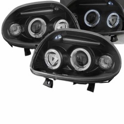 Μπροστινά Φανάρια Set Για Renault Clio 98-01 Angel Eyes & Led Μαύρα H1/H1 JunYan Μπροστινά Φανάρια Set Για Renault Clio 98-01 Angel Eyes & Led Μαύρα H1/H1 JunYan