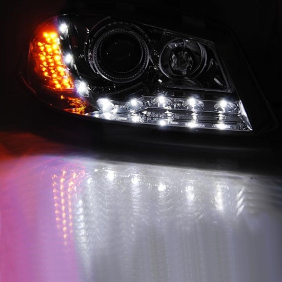 Μπροστινά Φανάρια Set Για Seat Ibiza 6L 02-08 DRL & Led Φλας Χρωμίου H1/H1 Junyan