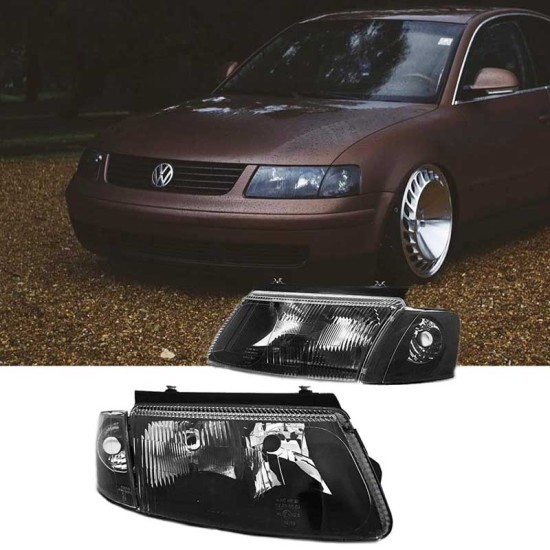 Μπροστινά Φανάρια Set Για Vw Passat 3B 96-00 Μαύρα H7/H4 Depo