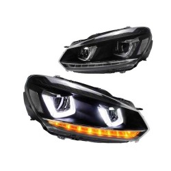 Μπροστινά Φανάρια Set Για Vw Golf VΙ (6) 08-12 DRL U-Type & Dynamic Φλας Μαύρα H7/H7 Με Μοτέρ VLand Μπροστινά Φανάρια Set Για Vw Golf VΙ (6) 08-12 DRL U-Type & Dynamic Φλας Μαύρα H7/H7 Με Μοτέρ VLand