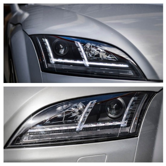 Μπροστινά Φανάρια Set Για Audi TT 8J 06-10 DRL & Led Signal Dynamic Μαύρα Xenon Έκδοση D1S/H1 Με Μοτέρ Sonar