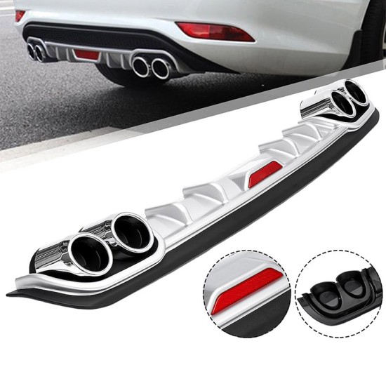 Diffuser Πίσω Προφυλακτήρα Universal Sport Look Μαύρο / Ασημί Με Διακοσμητικές Μπούκες Εξάτμισης Από Abs Πλαστικό 120cm x 17cm x 9cm 1 Τεμάχιο