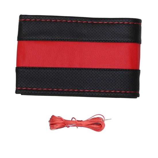 Κάλυμμα Τιμονιού Αυτοκινήτου Otom Stitching Δερματίνη Ραφτό Εξώγαζο Μαύρο - Κόκκινο Medium 37-39cm DK-301