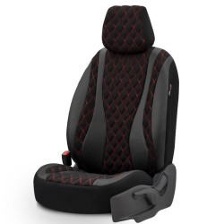 Καλύμματα Αυτοκινήτου Otom Emperor Design Universal Sued / Rachel / Δερματίνη Καπιτονέ Σετ Εμπρός / Πίσω 11 Τεμαχίων Μαύρο Με Κόκκινο Κέντημα EMP-601