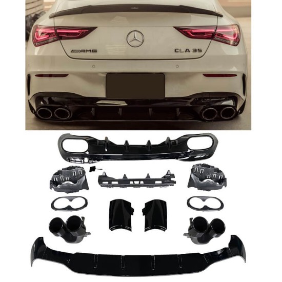 Diffuser Πίσω Προφυλακτήρα Για Mercedes-Benz CLA W118 C118 19+ Amg Look Για Amg Sport Line Προφυλακτήρες Σετ Με Στρογγυλές Μαύρες Μπούκες
