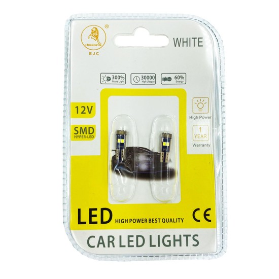 Λάμπες Led T5 12V 6  Smd Hyper Led Canbus 100238 Λευκό Φως 2 Τεμάχια