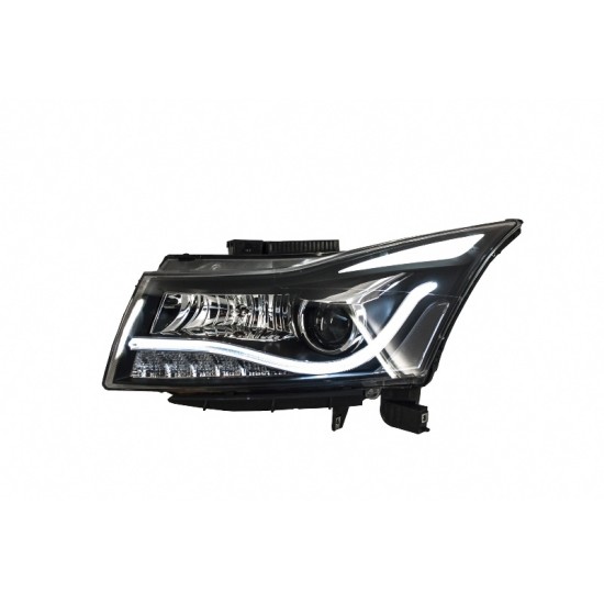 Μπροστινά Φανάρια Set Για Chevrolet Cruze 09-14 Tube DRL & Led Φλας Μαύρα H7/H1 Manual Carner