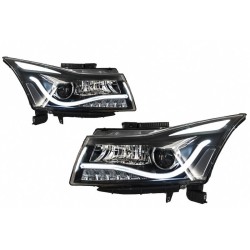 Μπροστινά Φανάρια Set Για Chevrolet Cruze 09-14 Tube DRL & Led Φλας Μαύρα H7/H1 Manual Carner