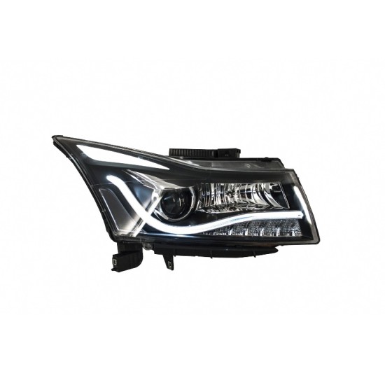 Μπροστινά Φανάρια Set Για Chevrolet Cruze 09-14 Tube DRL & Led Φλας Μαύρα H7/H1 Manual Carner