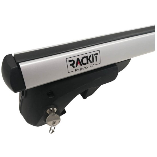 Μπάρες Οροφής Αλουμινίου Universal Rackit RK004-1 120cm Railing System Σετ Με Πόδια Και Κλειδαριά Ασημί 2 Τεμάχια