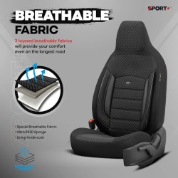 Καλύμματα Αυτοκινήτου Otom Sport Plus City Design Universal Βαμβακερό Ύφασμα / Rachel / Δερματίνη Σετ Εμπρός / Πίσω 11 Τεμαχίων  Με Ενσωματωμένα Προσκέφαλα Μαύρο SPTPLS-101CTY