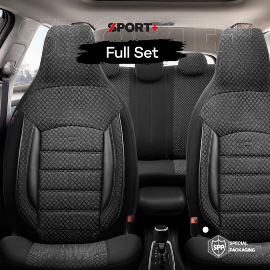 Καλύμματα Αυτοκινήτου Otom Sport Plus City Design Universal Βαμβακερό Ύφασμα / Rachel / Δερματίνη Σετ Εμπρός / Πίσω 11 Τεμαχίων  Με Ενσωματωμένα Προσκέφαλα Μαύρο SPTPLS-101CTY
