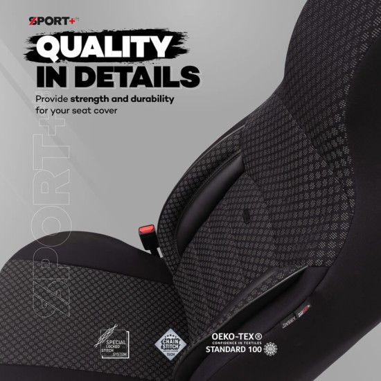 Καλύμματα Αυτοκινήτου Otom Sport Plus City Design Universal Βαμβακερό Ύφασμα / Rachel / Δερματίνη Σετ Εμπρός / Πίσω 11 Τεμαχίων  Με Ενσωματωμένα Προσκέφαλα Μαύρο SPTPLS-101CTY