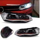 Μπροστινά Φανάρια Set Για Vw Polo AW 17+ DRL Led Tube GTI Look Μαύρα Με Κόκκινη Γραμμή Upgrade Full Led With Motor Carner
