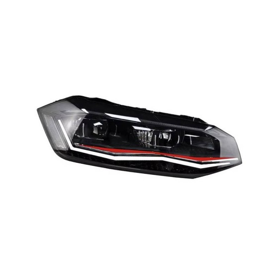 Μπροστινά Φανάρια Set Για Vw Polo AW 17+ DRL Led Tube GTI Look Μαύρα Με Κόκκινη Γραμμή Upgrade Full Led With Motor Carner