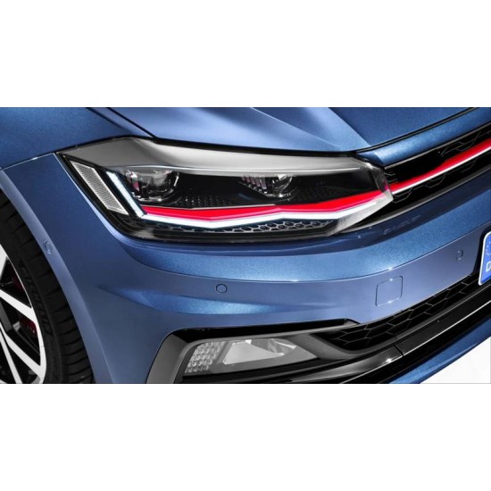 Μπροστινά Φανάρια Set Για Vw Polo AW 17+ DRL Led Tube GTI Look Μαύρα Με Κόκκινη Γραμμή Upgrade Full Led With Motor Carner