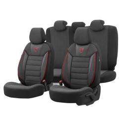 Καλύμματα Αυτοκινήτου Otom Toro Design Universal Βαμβακερό Ύφασμα / Δερματίνη Σετ Εμπρός / Πίσω 11 Τεμαχίων Μαύρο / Κόκκινο ΤRΟ-901