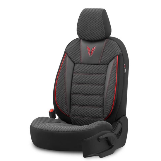 Καλύμματα Αυτοκινήτου Otom Toro Design Universal Βαμβακερό Ύφασμα / Δερματίνη Σετ Εμπρός / Πίσω 11 Τεμαχίων Μαύρο / Κόκκινο ΤRΟ-901