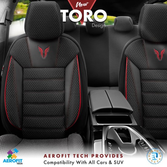Καλύμματα Αυτοκινήτου Otom Toro Design Universal Βαμβακερό Ύφασμα / Δερματίνη Σετ Εμπρός / Πίσω 11 Τεμαχίων Μαύρο / Κόκκινο ΤRΟ-901
