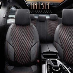 Καλύμματα Αυτοκινήτου Otom "Advanced Leather" Universal Δερματίνη / Λινό Ύφασμα Σετ Εμπρός / Πίσω 11 Τεμαχίων Μαύρο / Κόκκινο ΑDV-101