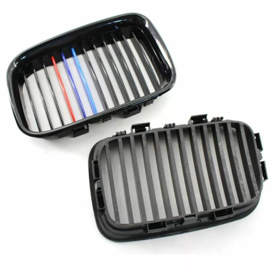 Καρδιές Μάσκας Για Bmw 3 E36 90-96 Με Μονή Γρίλια Tri-color / Μαύρο Γυαλιστερό 2 Τεμάχια